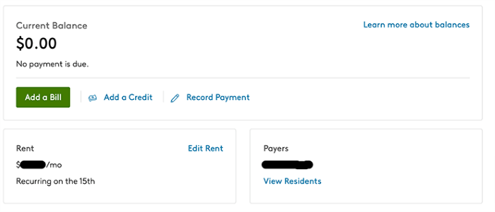 The software screen that shows how much rental income is owed and when it will be paid